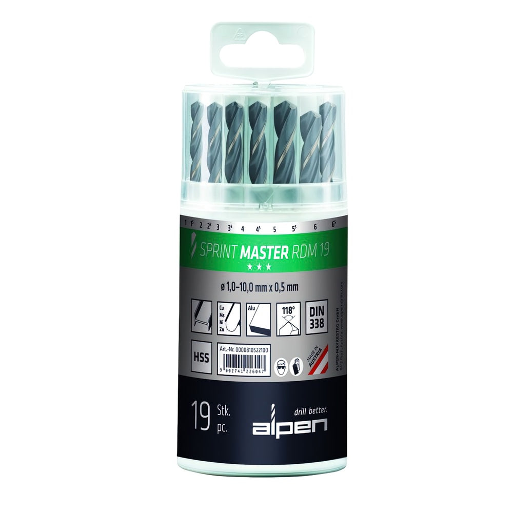 Alpen HSS Sprint Master Drill Bit Set, 19 Pieces