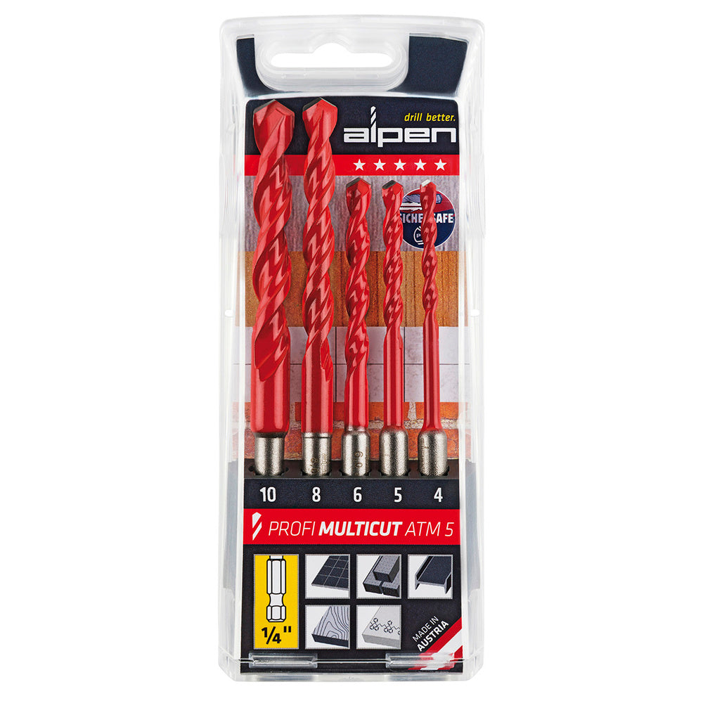 Alpen multi-purpose / universal hex drill bit set 5 pieces