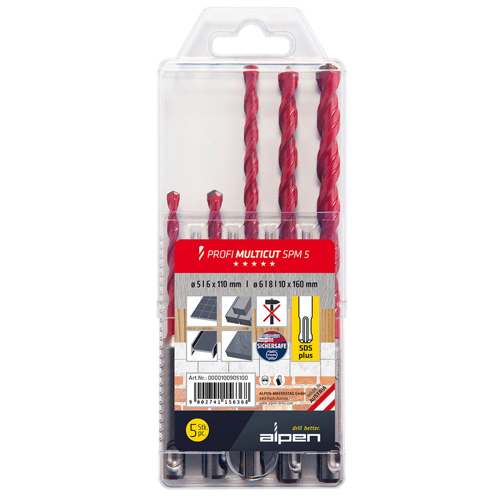 Alpen multi-purpose / universal SDS Plus drill bit set, 5 pieces
