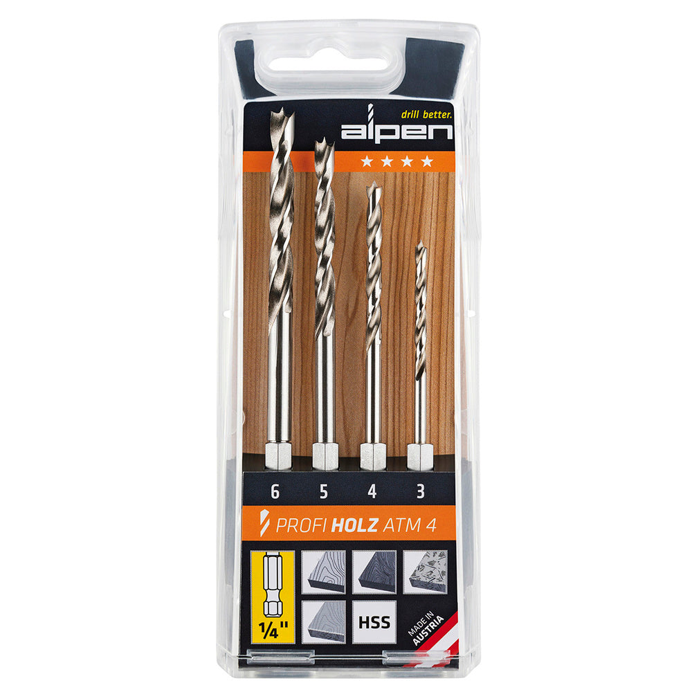 Alpen Hexagon Wood Drill Bit Set, 4 pieces