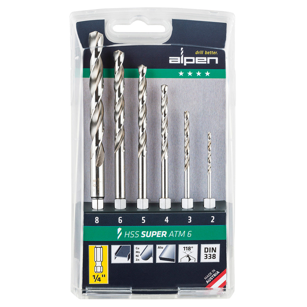 Alpen HSS Hex Shank Drill Bit Set, 6-Piece