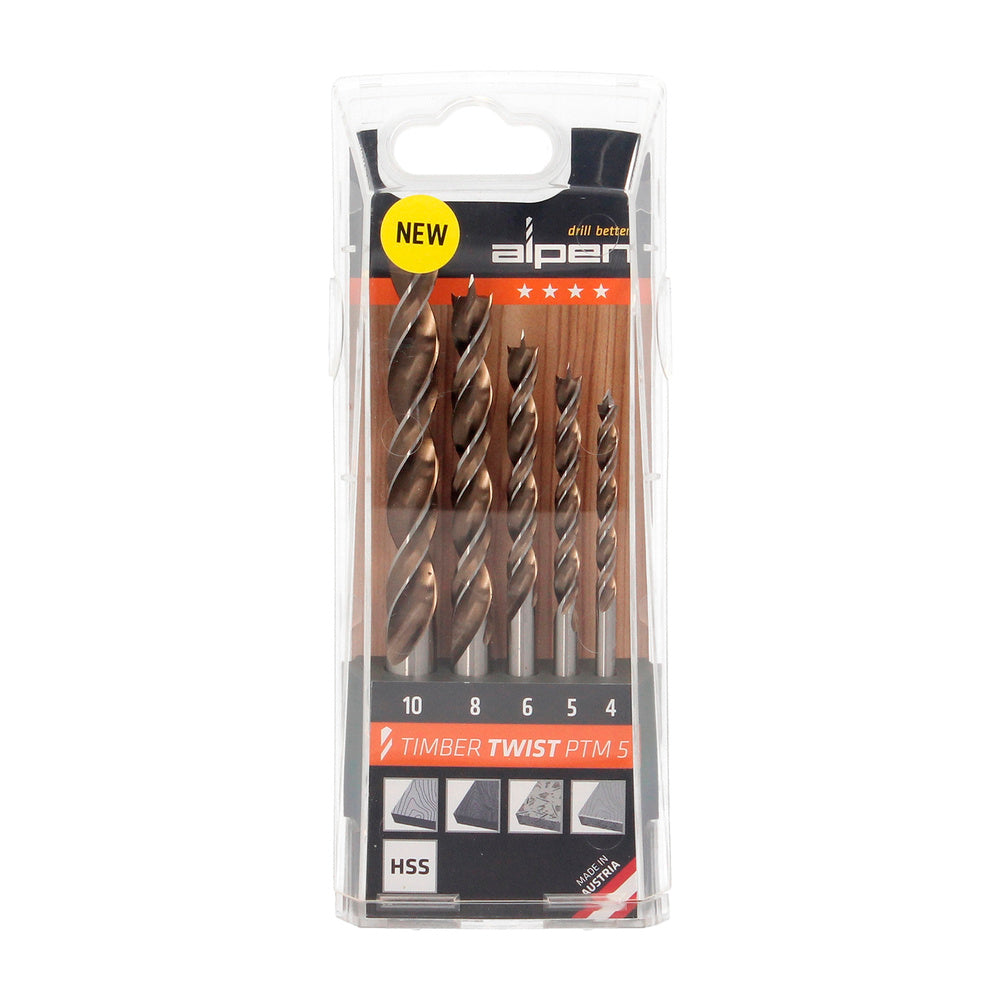Alpen Wood Timber Twist Drill Bit Set Ø 4 to Ø 10 mm (Blister Pack of 5)