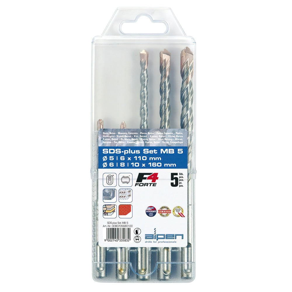 Alpen SDS Plus drill bit set, 5 pieces