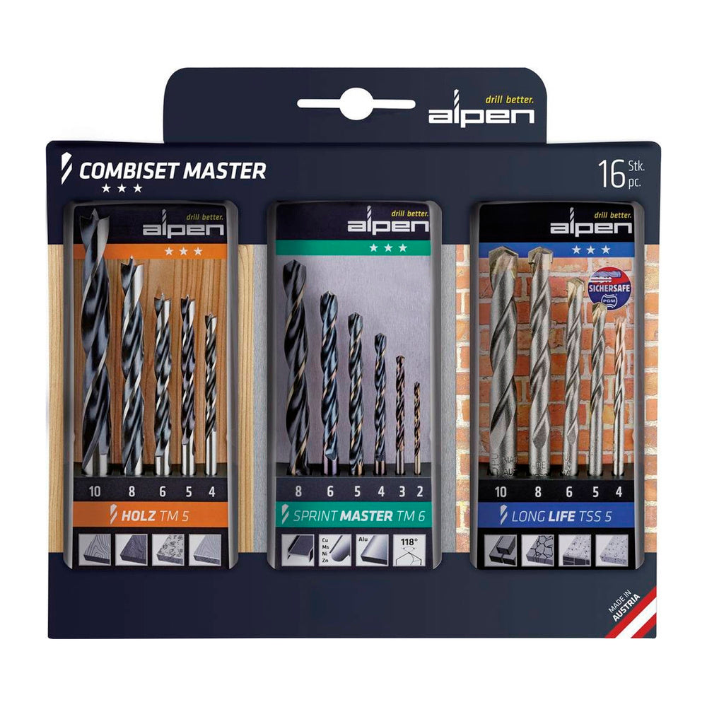 Alpen Kombiset Drill Bit Case, 16 Pieces