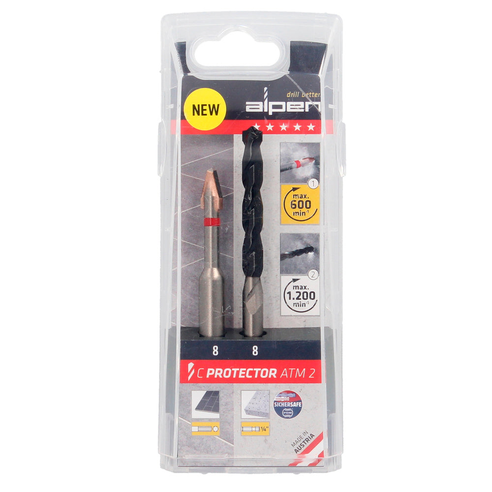 Alpen drill bit for very hard porcelain materials ø 8 mm, kit of 2 drill bits. No cooling.