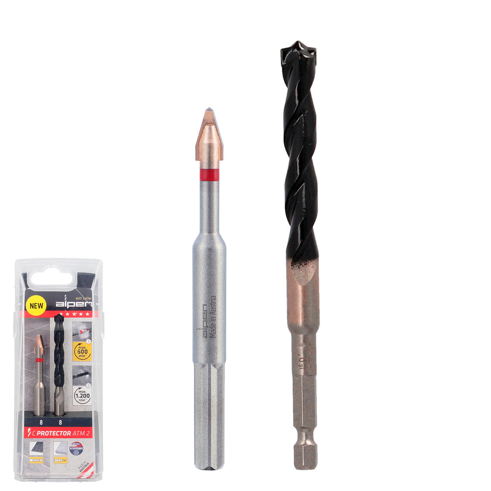 Alpen drill bit for very hard porcelain materials ø 8 mm, kit of 2 drill bits. No cooling.