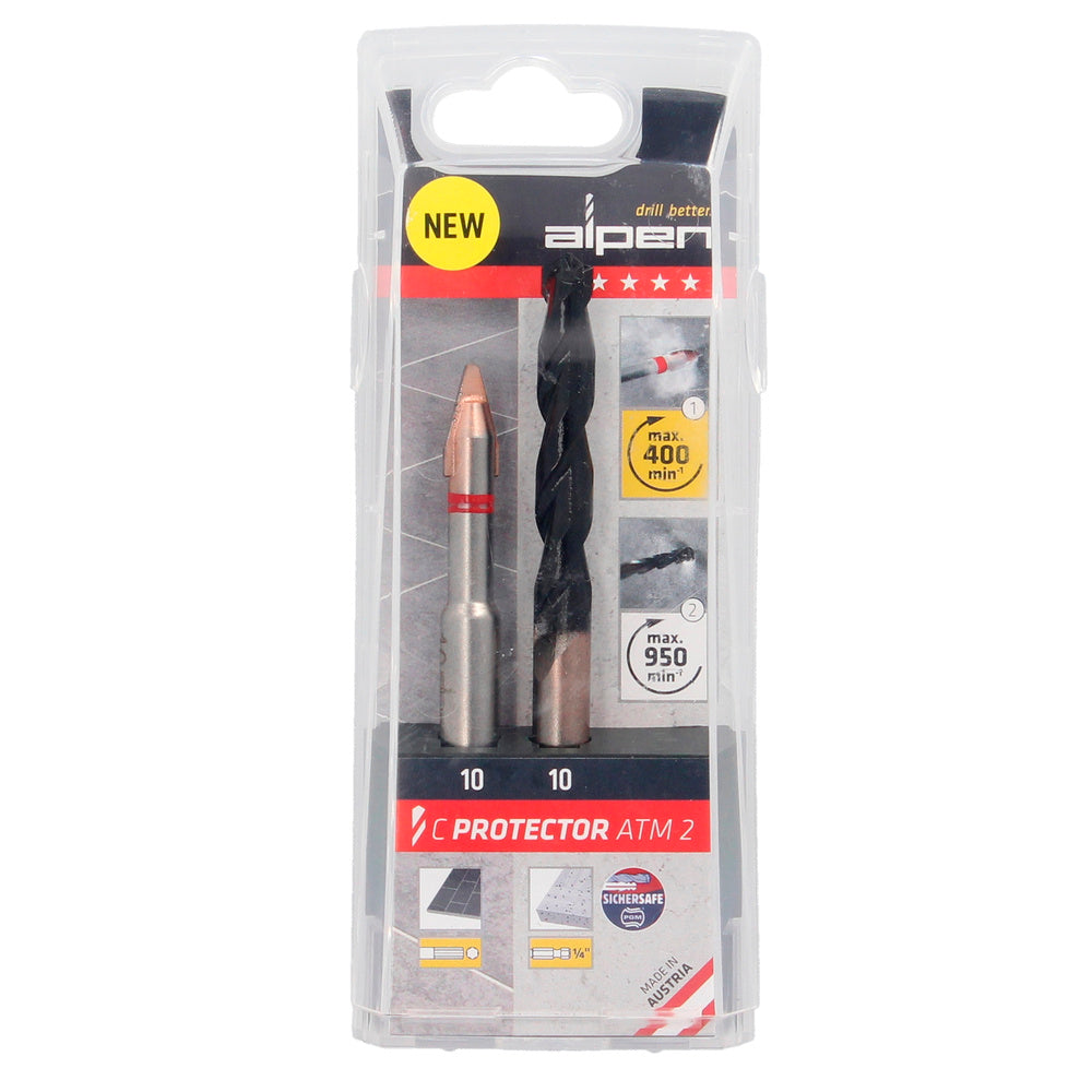 Alpen drill bit for very hard porcelain materials ø 10 mm kit of 2 drill bits. No cooling.