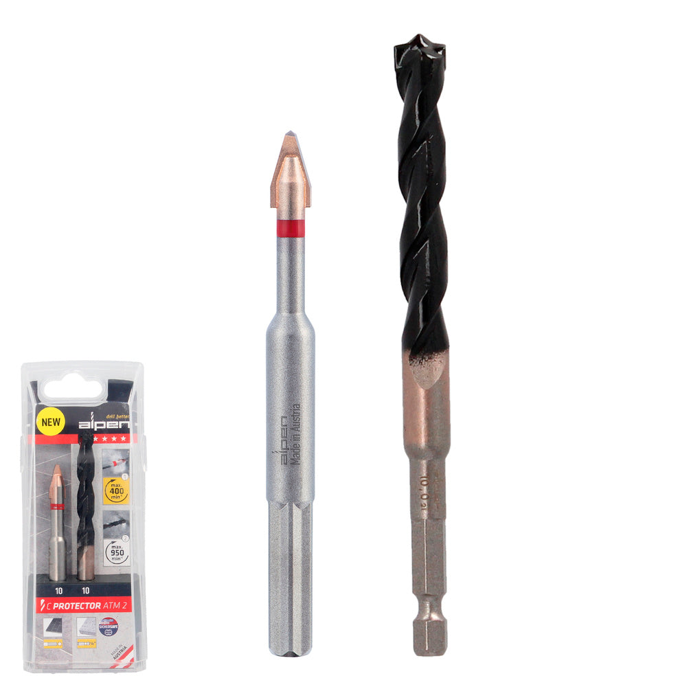 Alpen drill bit for very hard porcelain materials ø 10 mm kit of 2 drill bits. No cooling.
