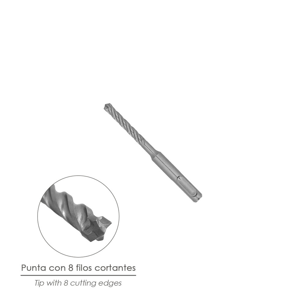 Broca sds plus 8 filos cortantes especial para hormigón armado ø 5 x 110 mm broca paredes, broca cimientos, broca muros