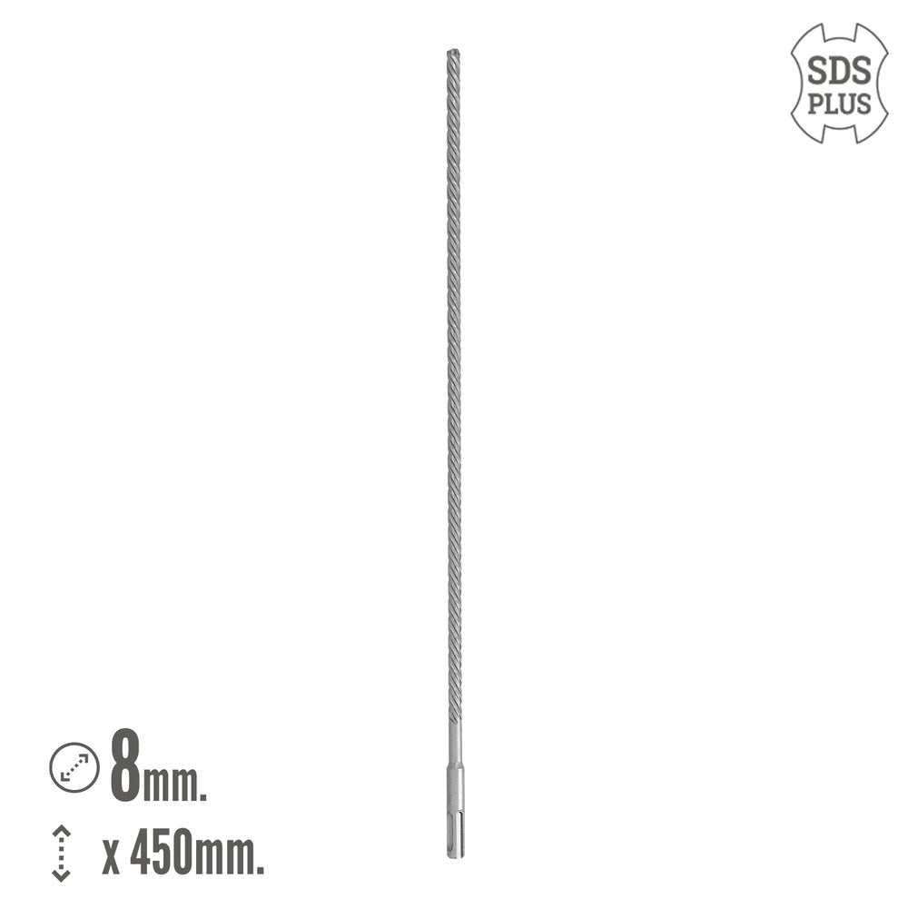 Broca sds plus 8 filos cortantes especial para hormigón armado ø 8 x 450 mm broca paredes, broca cimientos, broca muros