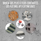 SDS-plus drill bit with 8 cutting edges, special for reinforced concrete, Ø 8 x 450 mm, for walls, foundations, masonry