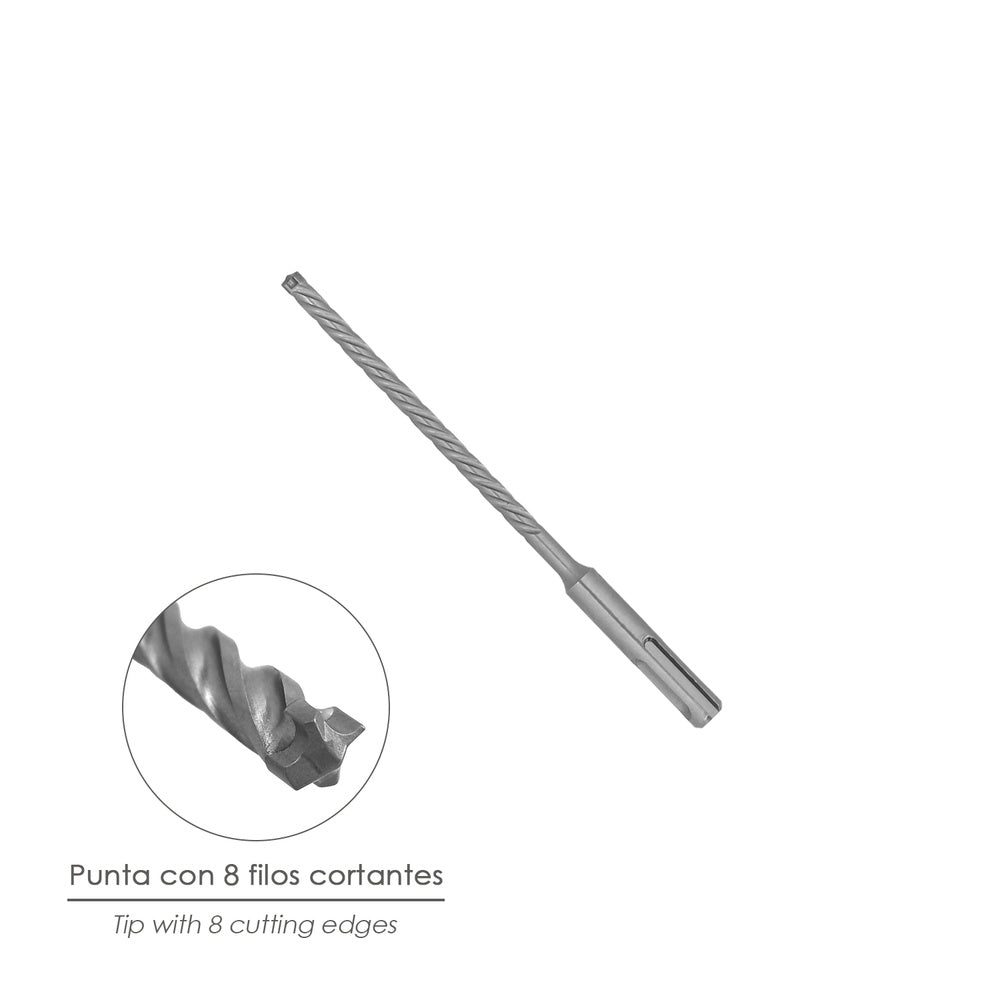 Broca sds plus 8 filos cortantes especial para hormigón armado ø 10 x 160 mm broca paredes, broca cimientos, broca muros