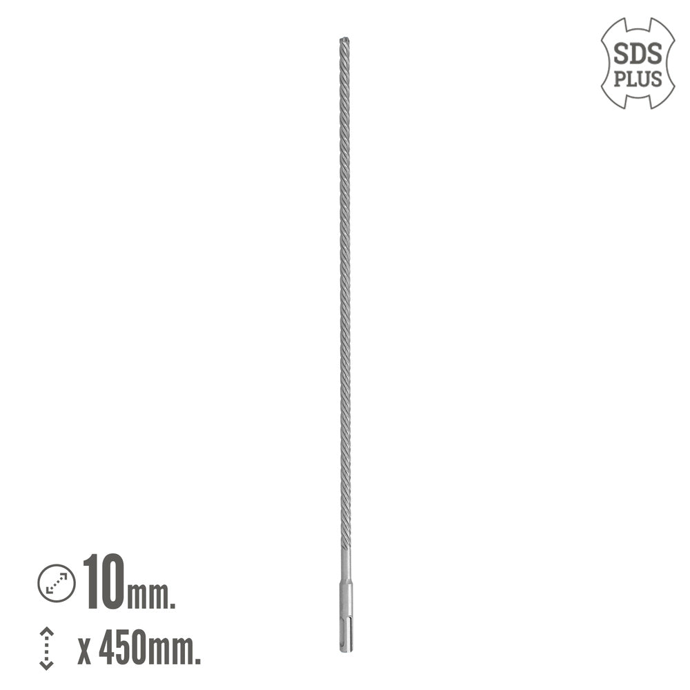 Broca sds plus 8 filos cortantes especial para hormigón armado ø 10 x 450 mm broca paredes, broca cimientos, broca muros
