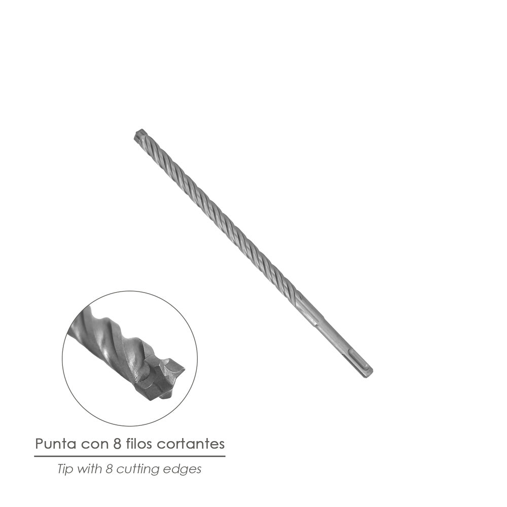 Broca sds plus 8 filos cortantes especial para hormigón armado ø 12 x 260 mm broca paredes, broca cimientos, broca muros