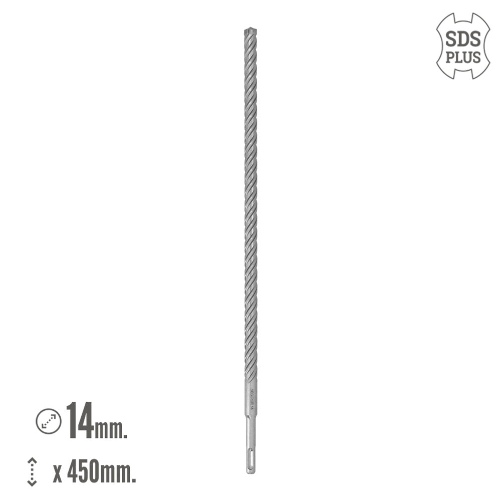 Broca sds plus 8 filos cortantes especial para hormigón armado ø 14 x 450 mm broca paredes, broca cimientos, broca muros