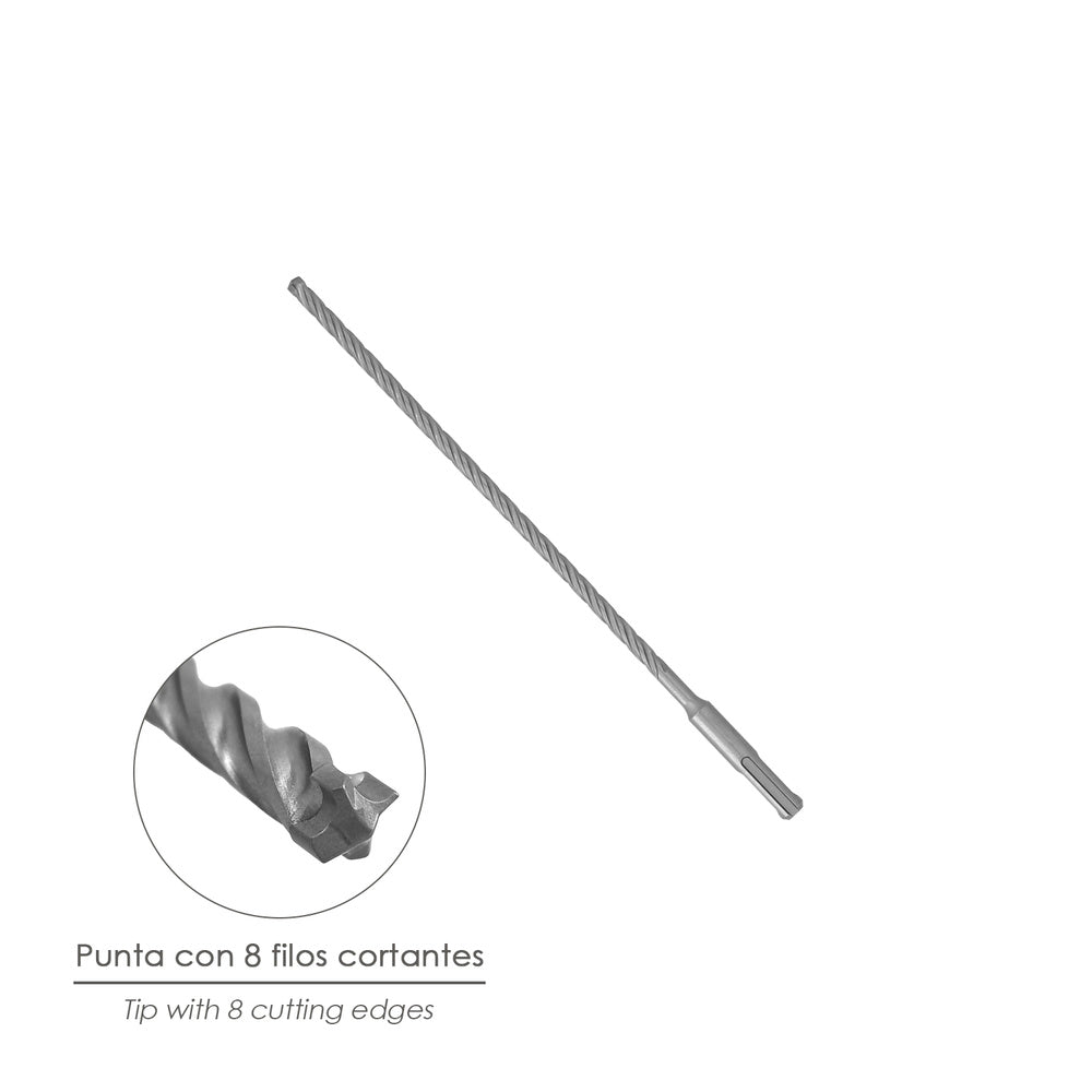 Broca sds plus 8 filos cortantes especial para hormigón armado ø 8 x 260 mm broca paredes, broca cimientos, broca muros