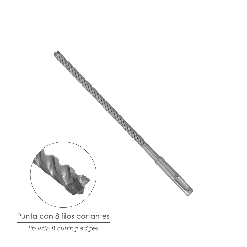Broca sds plus 8 filos cortantes especial para hormigón armado ø 8 x 210 mm broca paredes, broca cimientos, broca muros