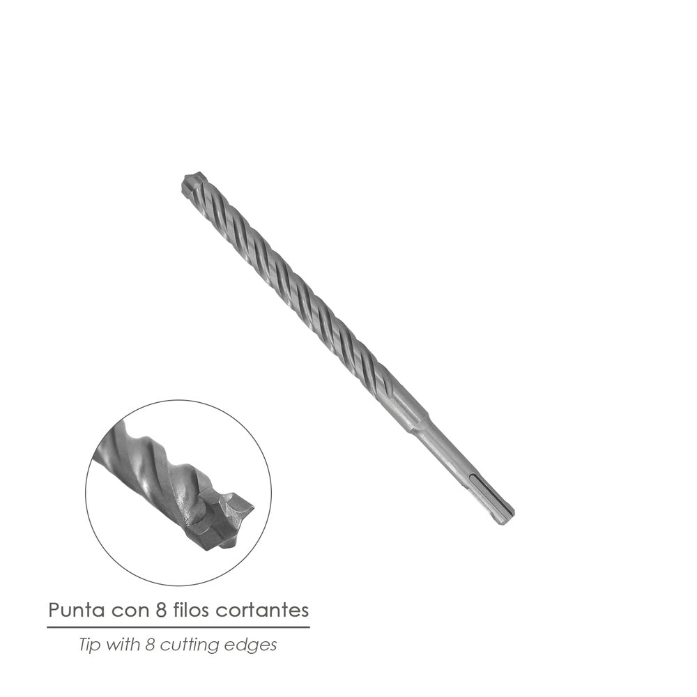 Broca SDS Plus 8 gumes de corte especial para betão armado ø 12 x 210 mm broca paredes, broca alicerces, broca muros