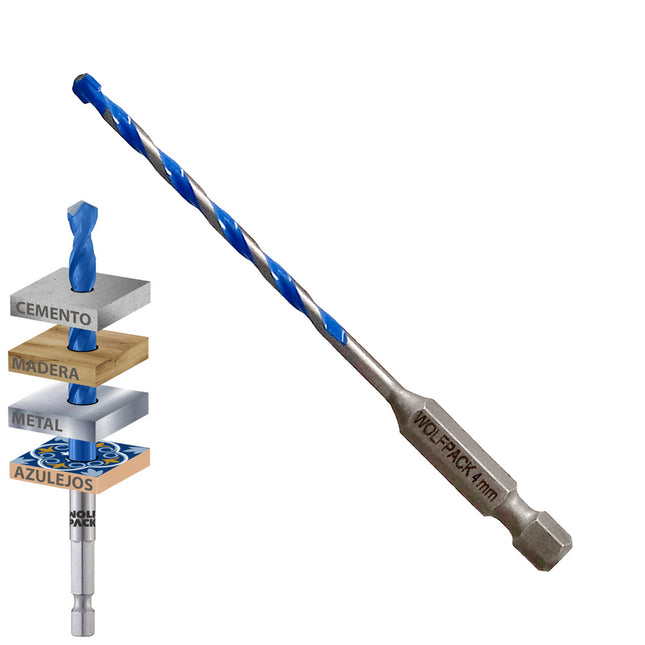 Broca universal hexagonal  ø 4,0 mm. (blister 1 pieza) broca azulejos, cerámica, mármol, hormigón, metal, madera, plástico