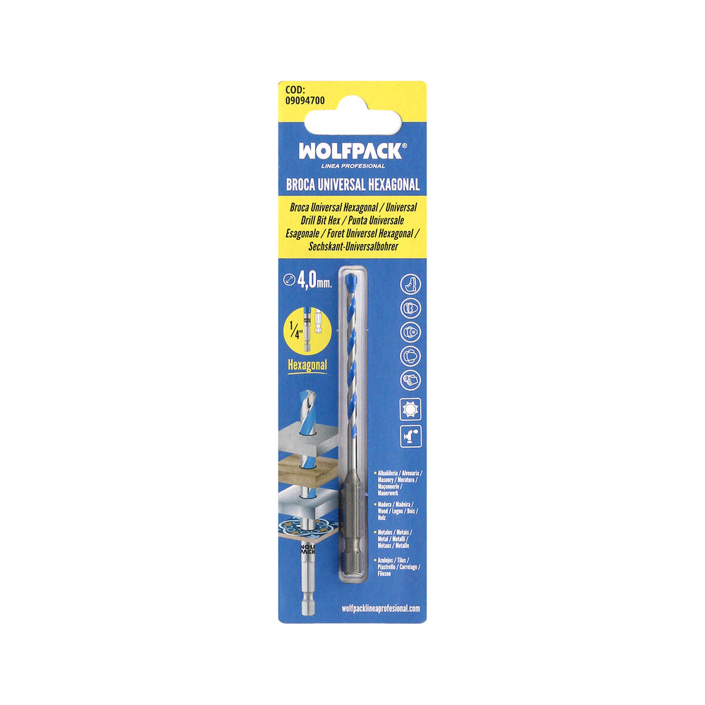 Broca universal hexagonal ø 4,0 mm (blister 1 peça) broca para azulejos, cerâmica, mármore, betão, metal, madeira, plástico