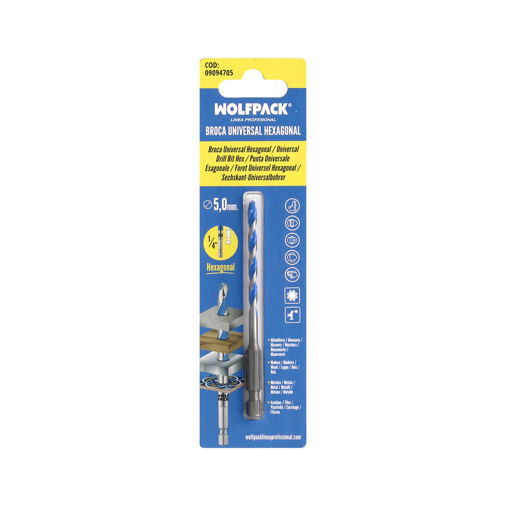 Broca universal hexagonal ø 5,0 mm (blister 1 unidade) broca para azulejos, cerâmica, mármore, betão, metal, madeira, plástico