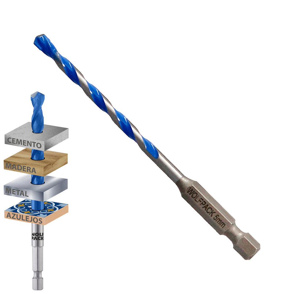 Broca universal hexagonal ø 5,0 mm (blister 1 unidade) broca para azulejos, cerâmica, mármore, betão, metal, madeira, plástico