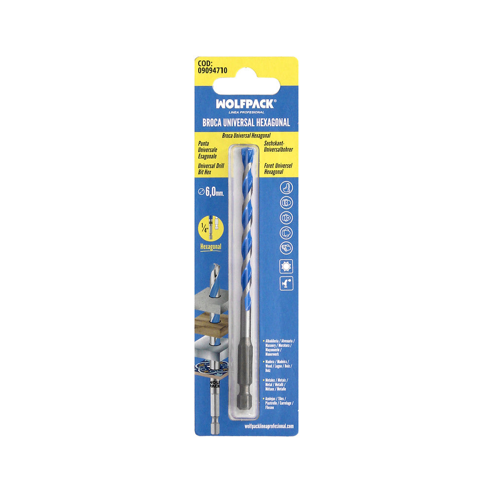 Broca universal hexagonal ø 6,0 mm (blister 1 peça) broca para azulejos, cerâmica, mármore, betão, metal, madeira, plástico
