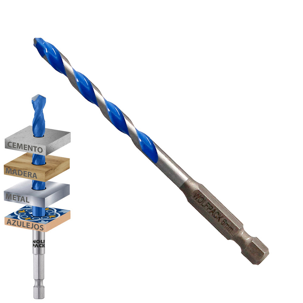 Broca universal hexagonal ø 6,0 mm (blister 1 peça) broca para azulejos, cerâmica, mármore, betão, metal, madeira, plástico