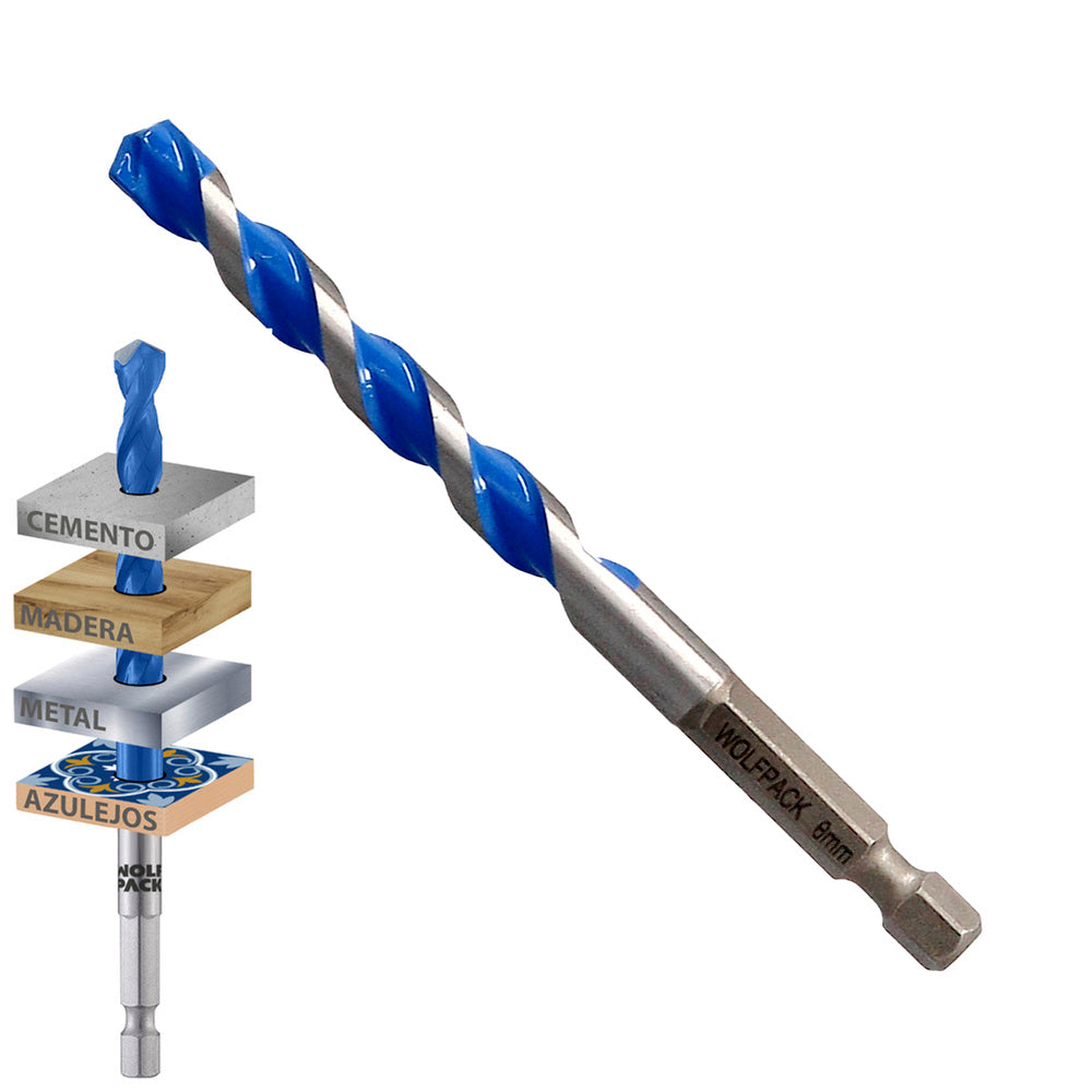 Broca universal hexagonal ø 8,0 mm (blister 1 peça) broca para azulejos, cerâmica, mármore, betão, metal, madeira, plástico