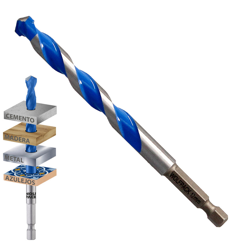Berbequim universal hexagonal ø 12,0 mm (blister 1 peça) broca para azulejos, cerâmica, mármore, betão, metal, madeira, plástico