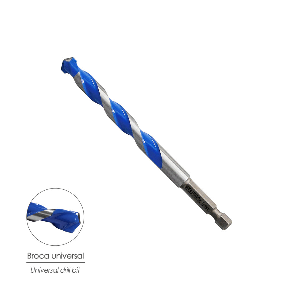 Berbequim universal hexagonal ø 12,0 mm (blister 1 peça) broca para azulejos, cerâmica, mármore, betão, metal, madeira, plástico