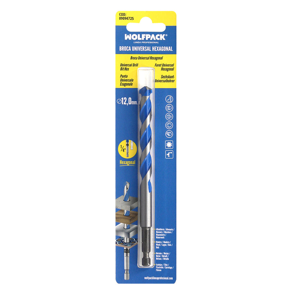 Berbequim universal hexagonal ø 12,0 mm (blister 1 peça) broca para azulejos, cerâmica, mármore, betão, metal, madeira, plástico