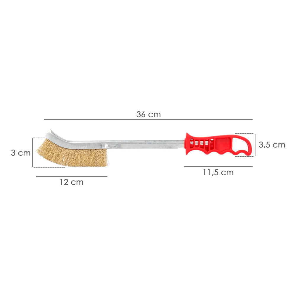Escova de mãos, aço revestido a latão, cabo vermelho, 34 cm