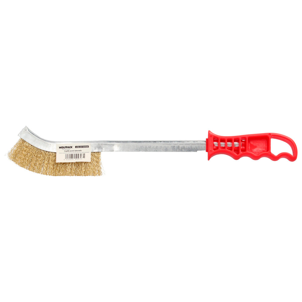 Escova de mãos, aço revestido a latão, cabo vermelho, 34 cm