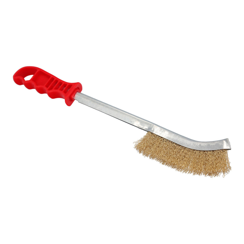 Escova de mãos, aço revestido a latão, cabo vermelho, 34 cm