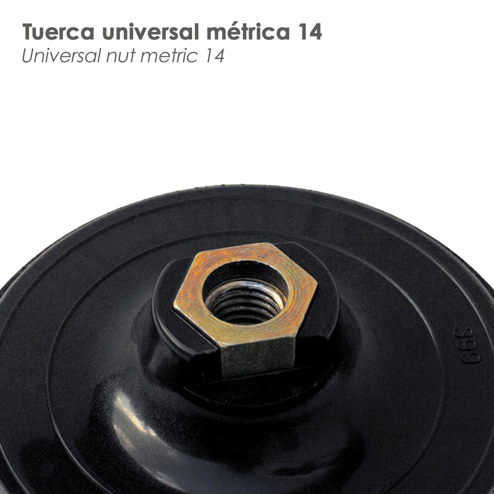 Plato amoladora nailon con velcro ø 178 mm anclaje rosca m14