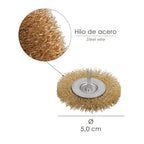 Cepillo acero latonado para taladro. Disco ø 50 mm espiga 1/4" cepillo taladro alambre latón, cepillo limpieza, cepillo pulir.