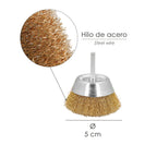 Cepillo acero latonado para taladro taza ø 50 mm espiga 1/4" cepillo taladro alambre latón, cepillo limpieza, cepillo pulir.