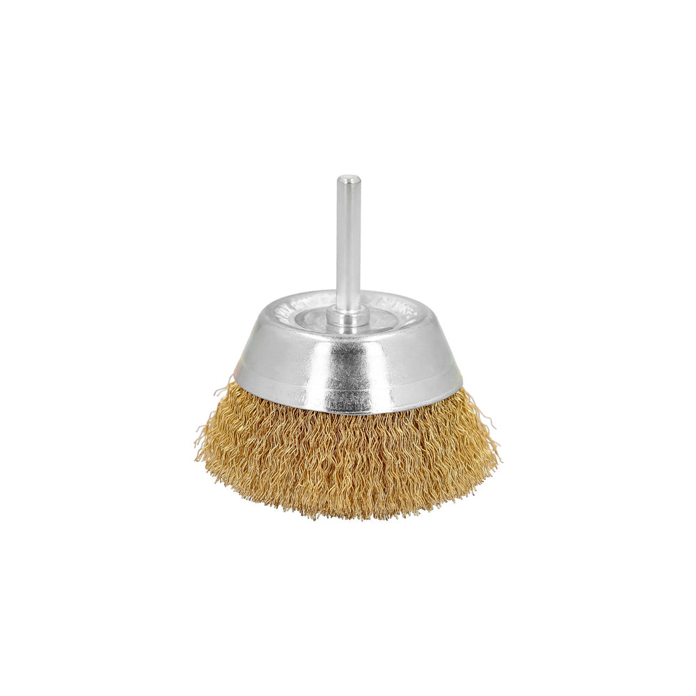 Cepillo acero latonado para taladro taza ø 50 mm espiga 1/4" cepillo taladro alambre latón, cepillo limpieza, cepillo pulir.