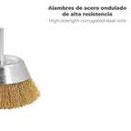 Cepillo acero latonado para taladro taza ø 75 mm espiga 1/4" cepillo taladro alambre latón, cepillo limpieza, cepillo pulir.