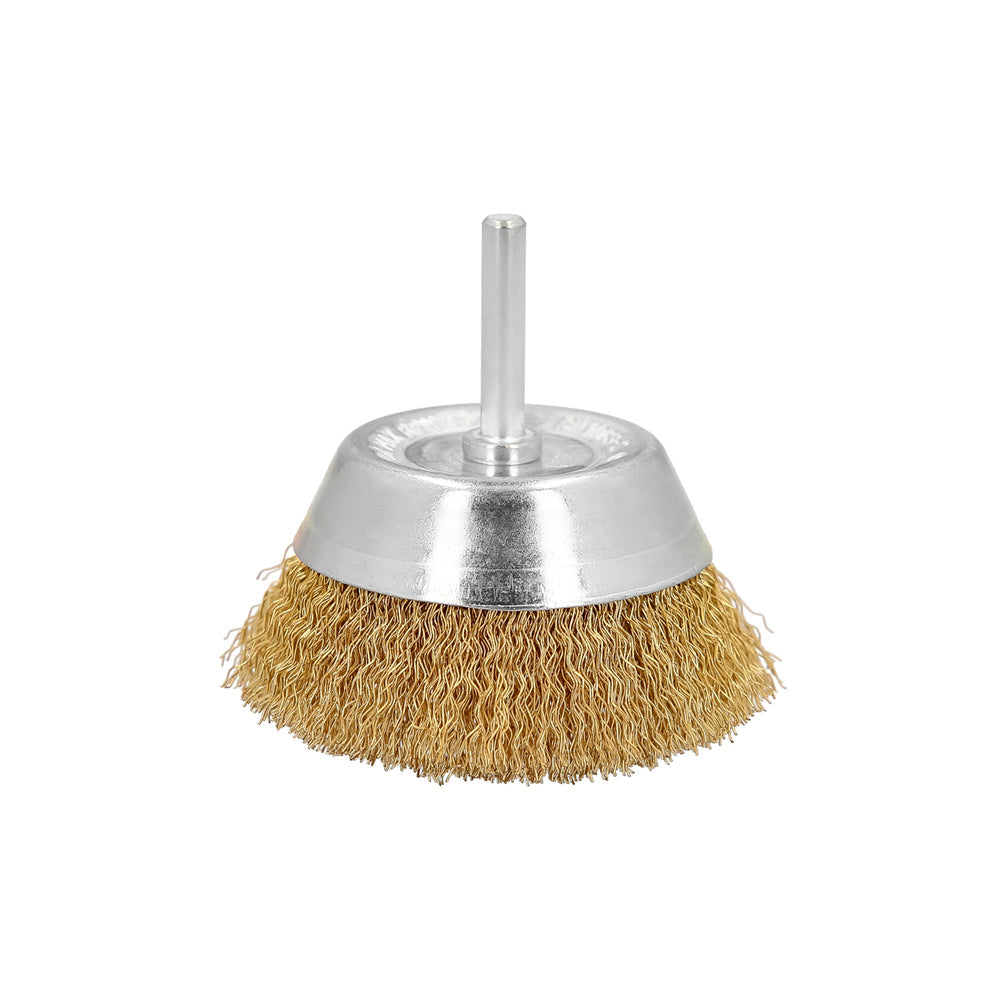 Cepillo acero latonado para taladro taza ø 75 mm espiga 1/4" cepillo taladro alambre latón, cepillo limpieza, cepillo pulir.