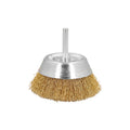 Cepillo acero latonado para taladro taza ø 75 mm espiga 1/4" cepillo taladro alambre latón, cepillo limpieza, cepillo pulir.