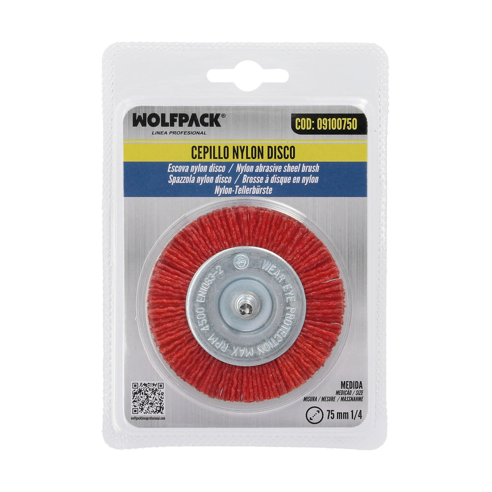 Escova de nylon em disco ø 75 mm 1/4". Lixar e polir madeira, metal, aço inoxidável, escova para berbequim, escova de polir, escova de lixar