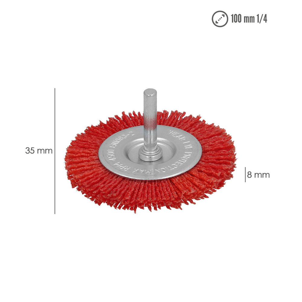 Escova de nylon disco ø100 mm 1/4". Lixar e polir madeira, metal, aço inoxidável, escova berbequim, escova polir, escova lixar