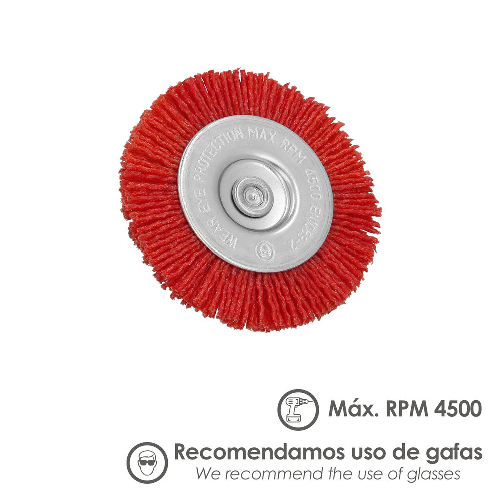 Escova de nylon disco ø100 mm 1/4". Lixar e polir madeira, metal, aço inoxidável, escova berbequim, escova polir, escova lixar