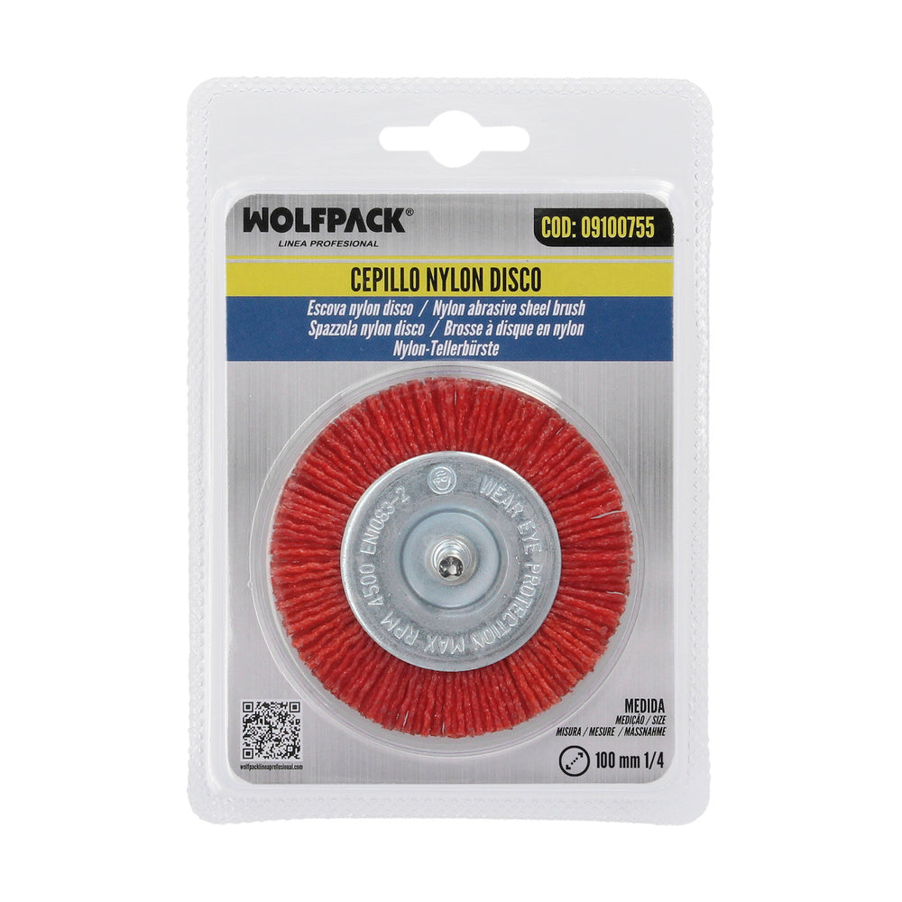 Escova de nylon disco ø100 mm 1/4". Lixar e polir madeira, metal, aço inoxidável, escova berbequim, escova polir, escova lixar