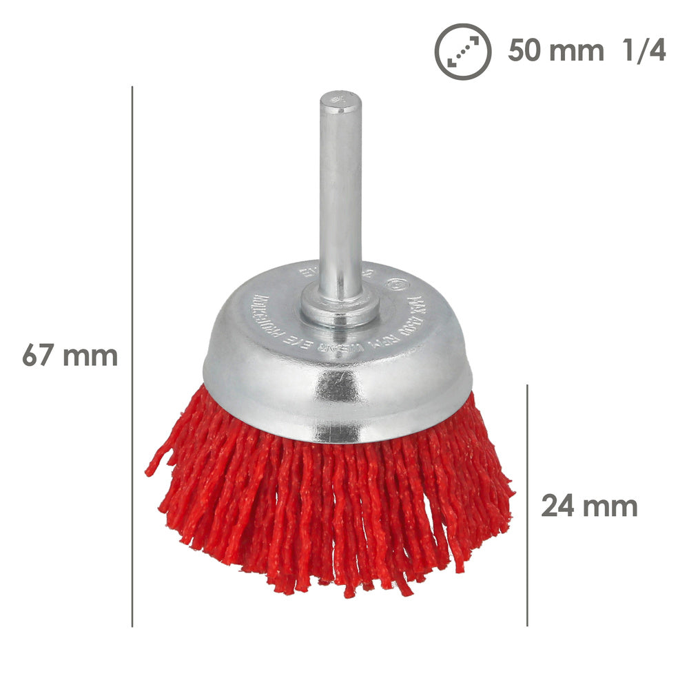 Escova de copo de nylon ø 50 mm 1/4". Escova de lixar de nylon. Escova de nylon para berbequim, escova de arame abrasivo de nylon