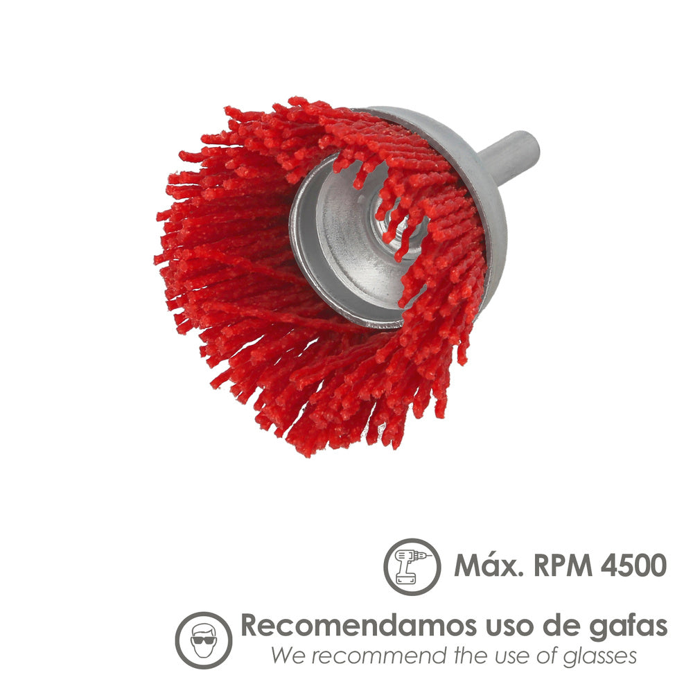 Escova de copo de nylon ø 50 mm 1/4". Escova de lixar de nylon. Escova de nylon para berbequim, escova de arame abrasivo de nylon