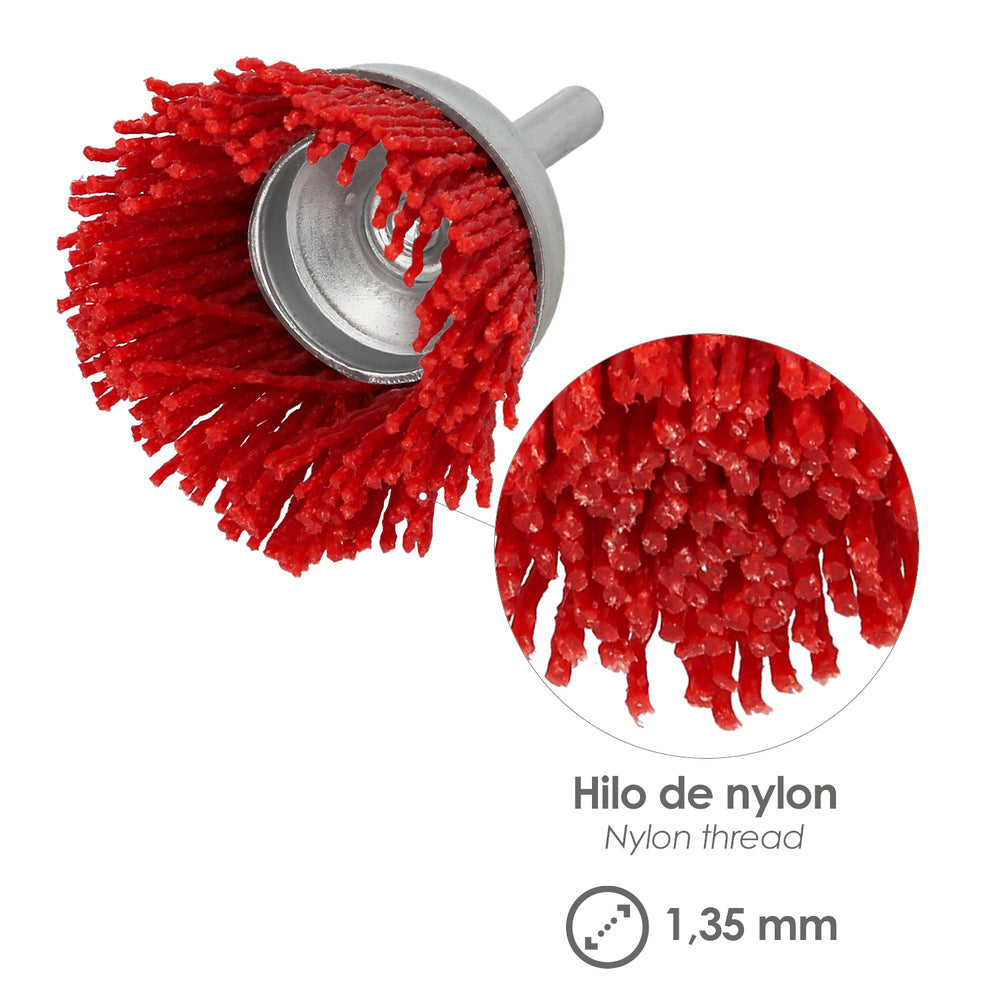 Escova de copo de nylon ø 50 mm 1/4". Escova de lixar de nylon. Escova de nylon para berbequim, escova de arame abrasivo de nylon