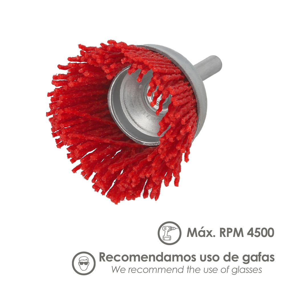 Escova de nylon tipo copo ø 75 mm. 1/4". Escova de lixar em nylon. Escova para berbequim em nylon, escova de arame abrasivo em nylon